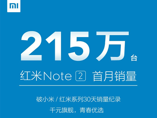 每天7萬(wàn)臺(tái)！紅米Note2單月銷量竟達(dá)215萬(wàn)