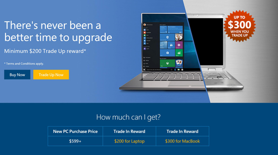 還擊蘋果!微軟以舊換新:買Win10電腦最大折扣2000元