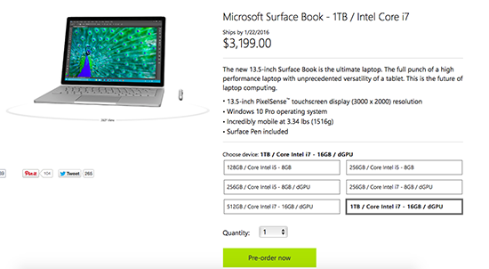 售價超2萬元！1TB版Surface Book開啟預定