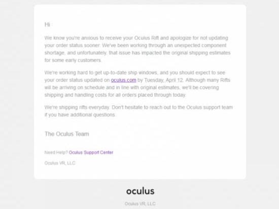 Oculus Rift推遲發(fā)貨?給你包郵咯