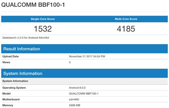 黑莓KEYone繼任者現身GeekBench:驍龍660+6GB